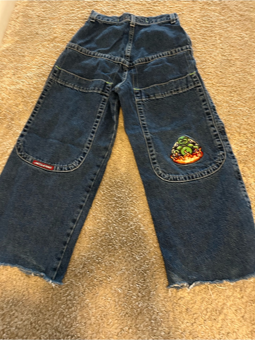 Jnco Vintage Dark Blue Kids Carpenter Jeans With Patch Embroidered Sz 10 Pre Own